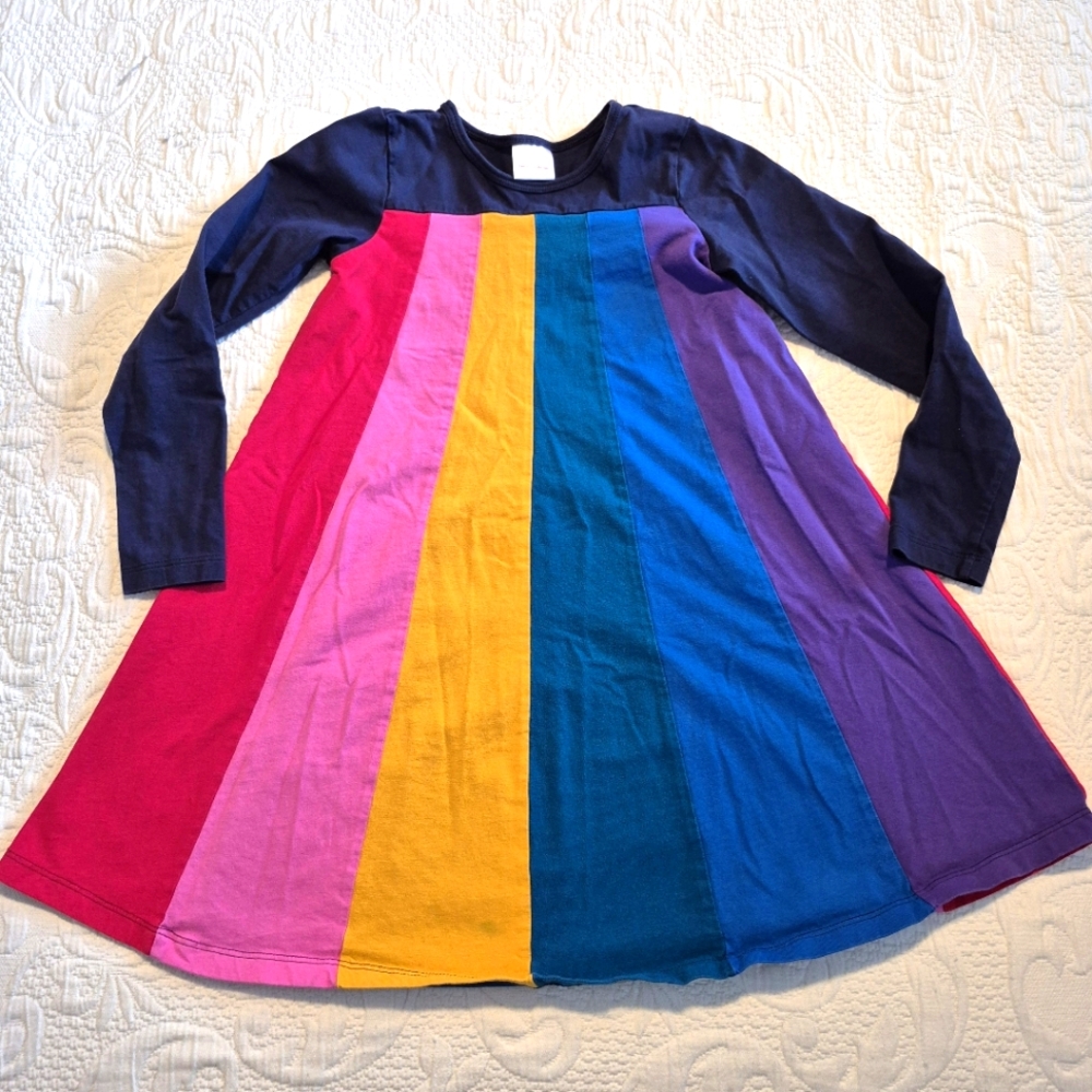 Hanna Andersson girls size 130 or 8 rainbow trapeze long sleeve dress VGUC